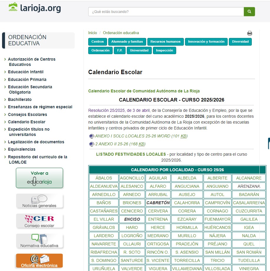 Calendario Escolar 2025-2026