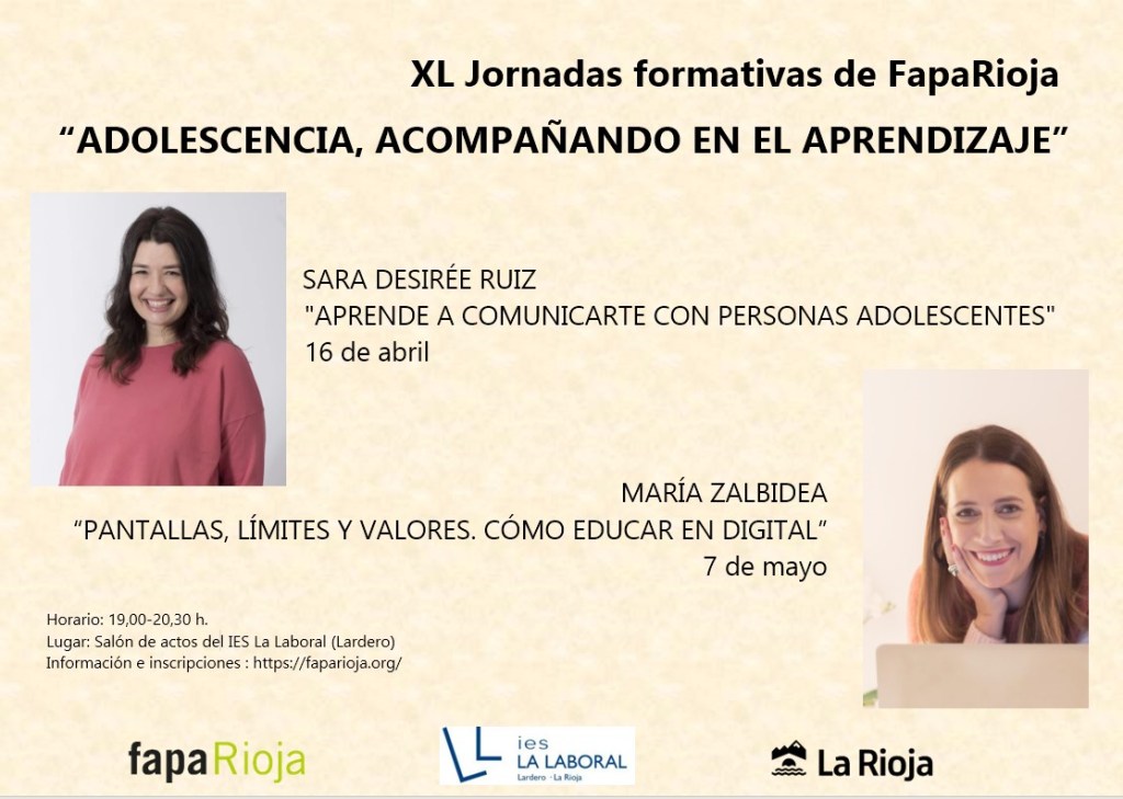 XL JORNADAS FORMATIVAS DE FAPARIOJA
“ADOLESCENCIA, ACOMPAÑANDO EN EL&nbsp;APRENDIZAJE”